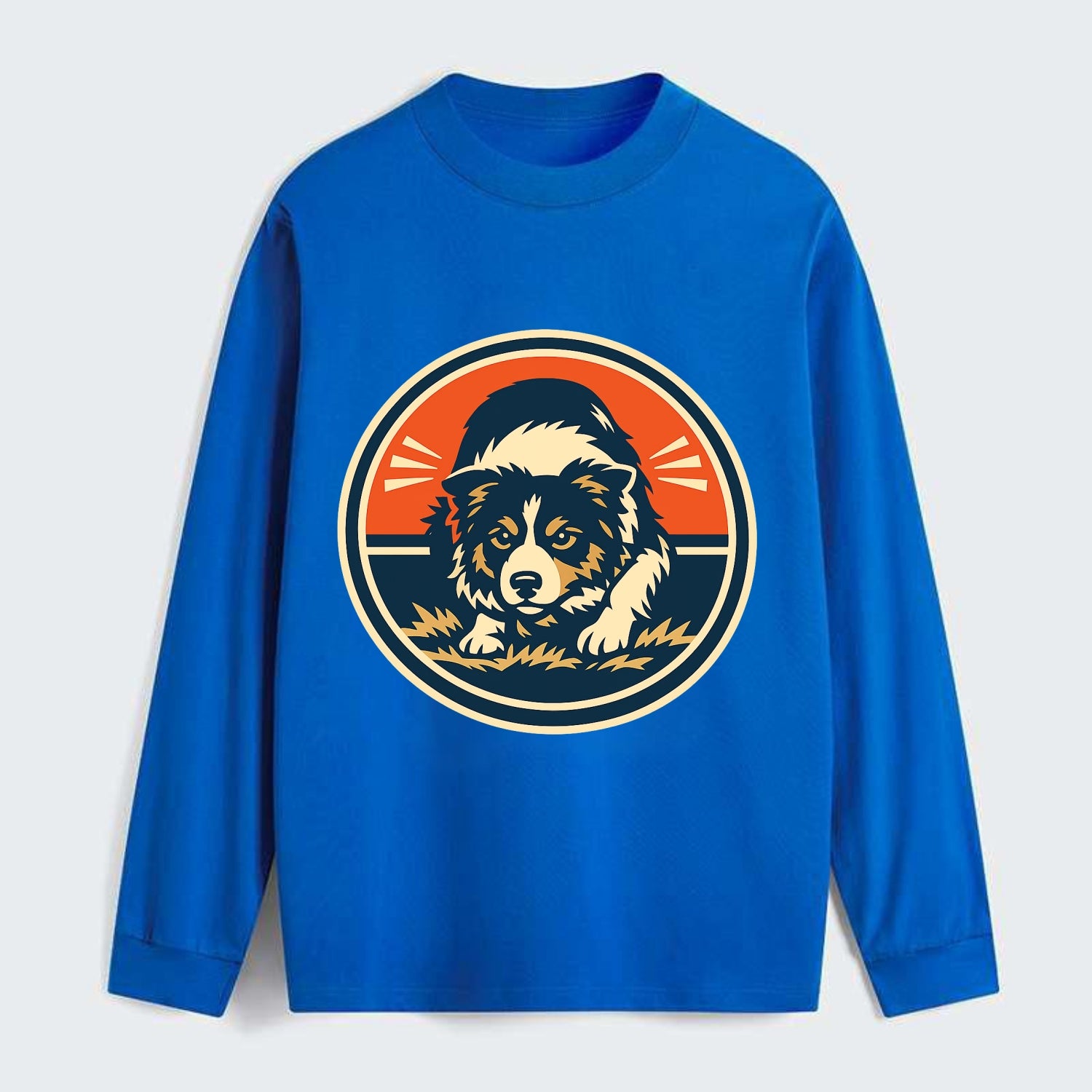 Focused Border Collie Emblem - Classic Long Sleeve Shirt - Blue