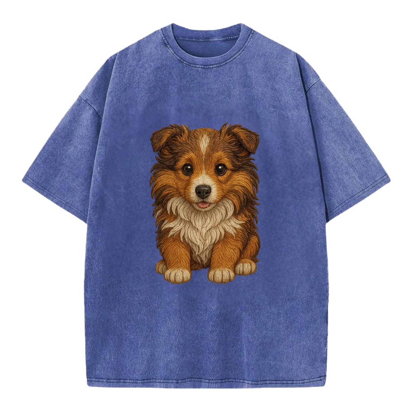 Baby Shetland Sheepdog Puppy - mini collie look, flowing mane, intelligent eyes, - Vintage T-shirt - Blue