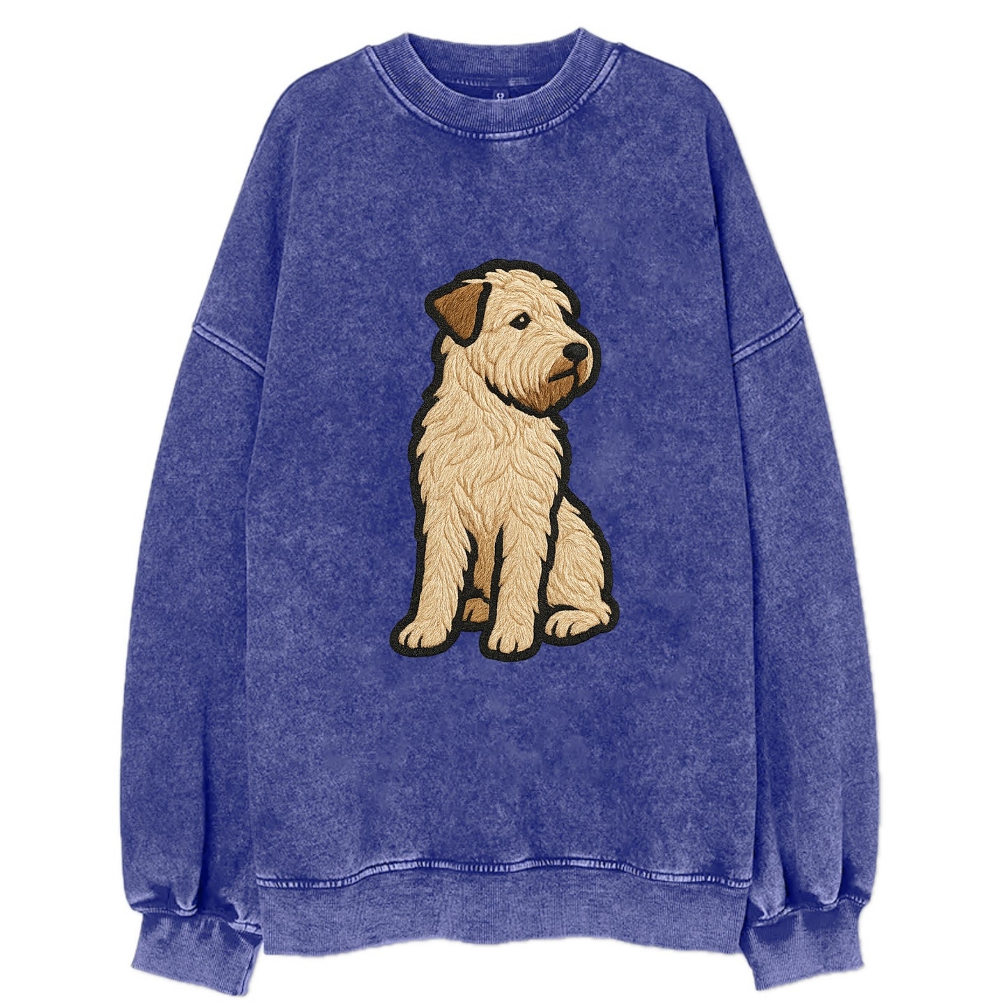 Soft Coated Wheaten Terrier - Light tan flowing coat embroidered pose - Vintage Sweatshirt - Blue