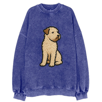 Soft Coated Wheaten Terrier - Light tan flowing coat embroidered pose - Vintage Sweatshirt - Blue
