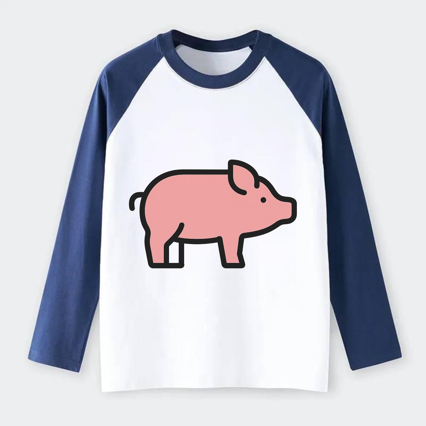 Pig - Pink farm pig flat side profile - Raglan Long Sleeve T-Shirt - Blue