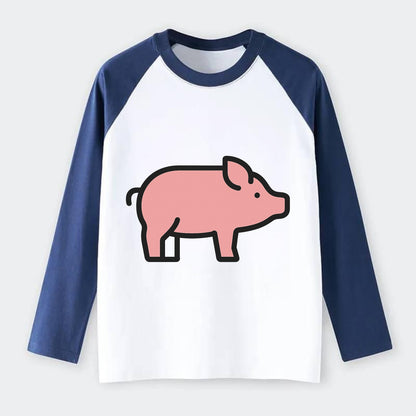 Pig - Pink farm pig flat side profile - Raglan Long Sleeve T-Shirt - Blue