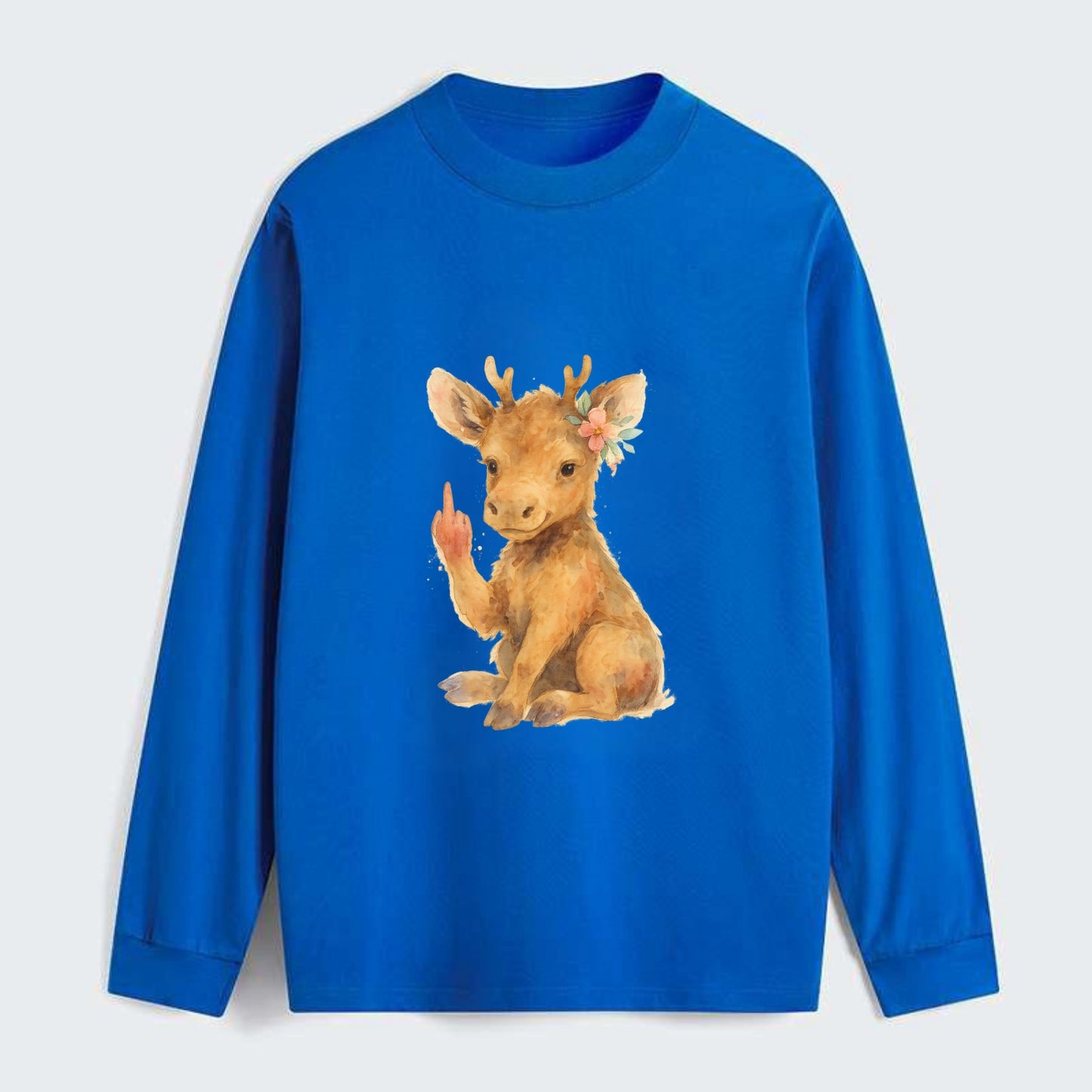 baby moose with adorable tiny antlers, one hoof raised in attitude - Classic Long Sleeve Shirt - Blue