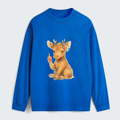 baby moose with adorable tiny antlers, one hoof raised in attitude - Classic Long Sleeve Shirt - Blue