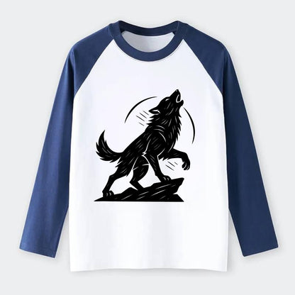 Wolf howling at full moon - Raglan Long Sleeve T-Shirt - Blue