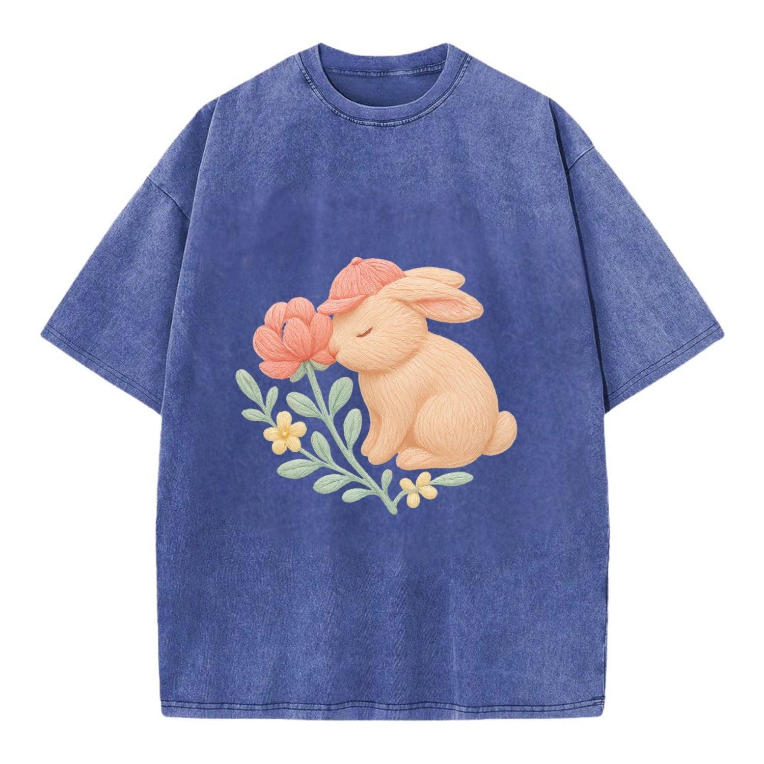 Peach Bunny - Vintage T-shirt - Blue