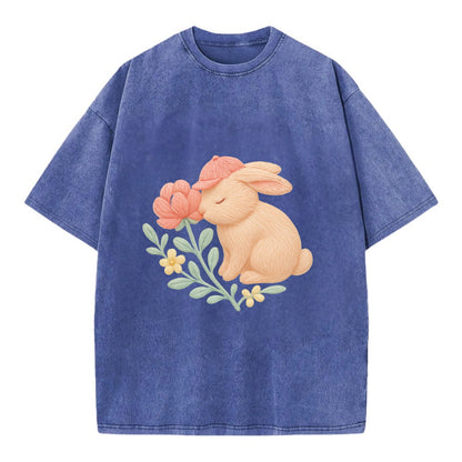 Peach Bunny - Vintage T-shirt - Blue