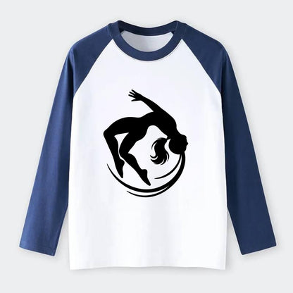 Gymnast mid-backflip rotation - Raglan Long Sleeve T-Shirt - Blue