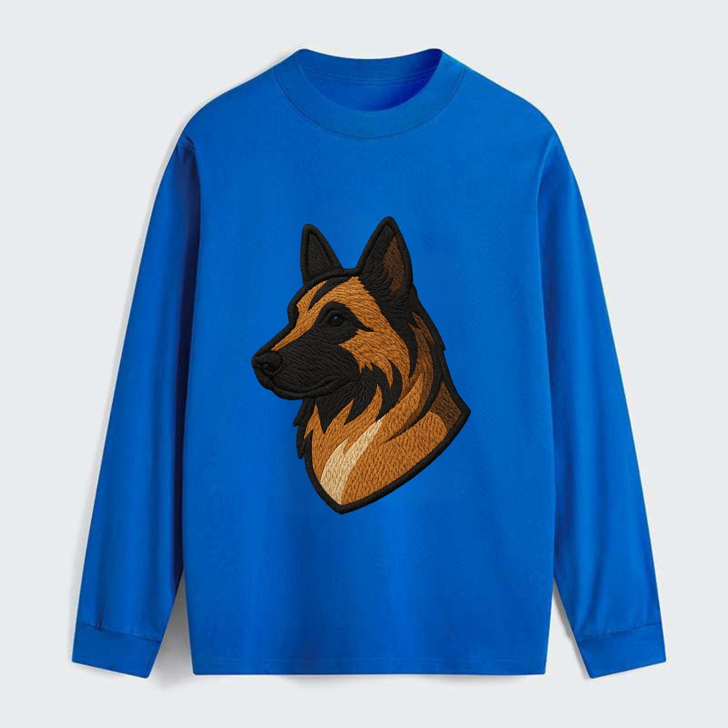 Belgian Tervuren - Fawn with black overlay embroidered design - Classic Long Sleeve Shirt - Blue