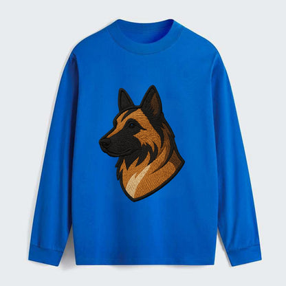 Belgian Tervuren - Fawn with black overlay embroidered design - Classic Long Sleeve Shirt - Blue
