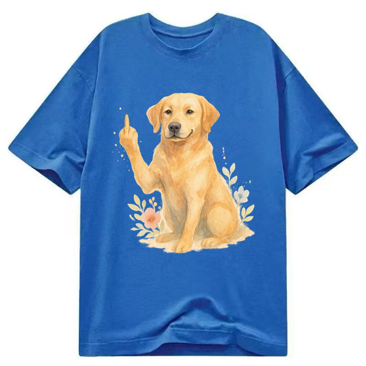 Labrador Retriever yellow sitting pretty, friendly face, strong paw up with sass - Classic T-shirt - Blue
