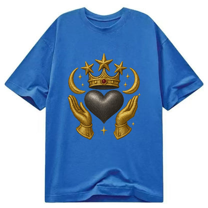 Sun goddess crown radiating golden rays over a midnight heart with henna-adorned - Classic T-shirt - Blue
