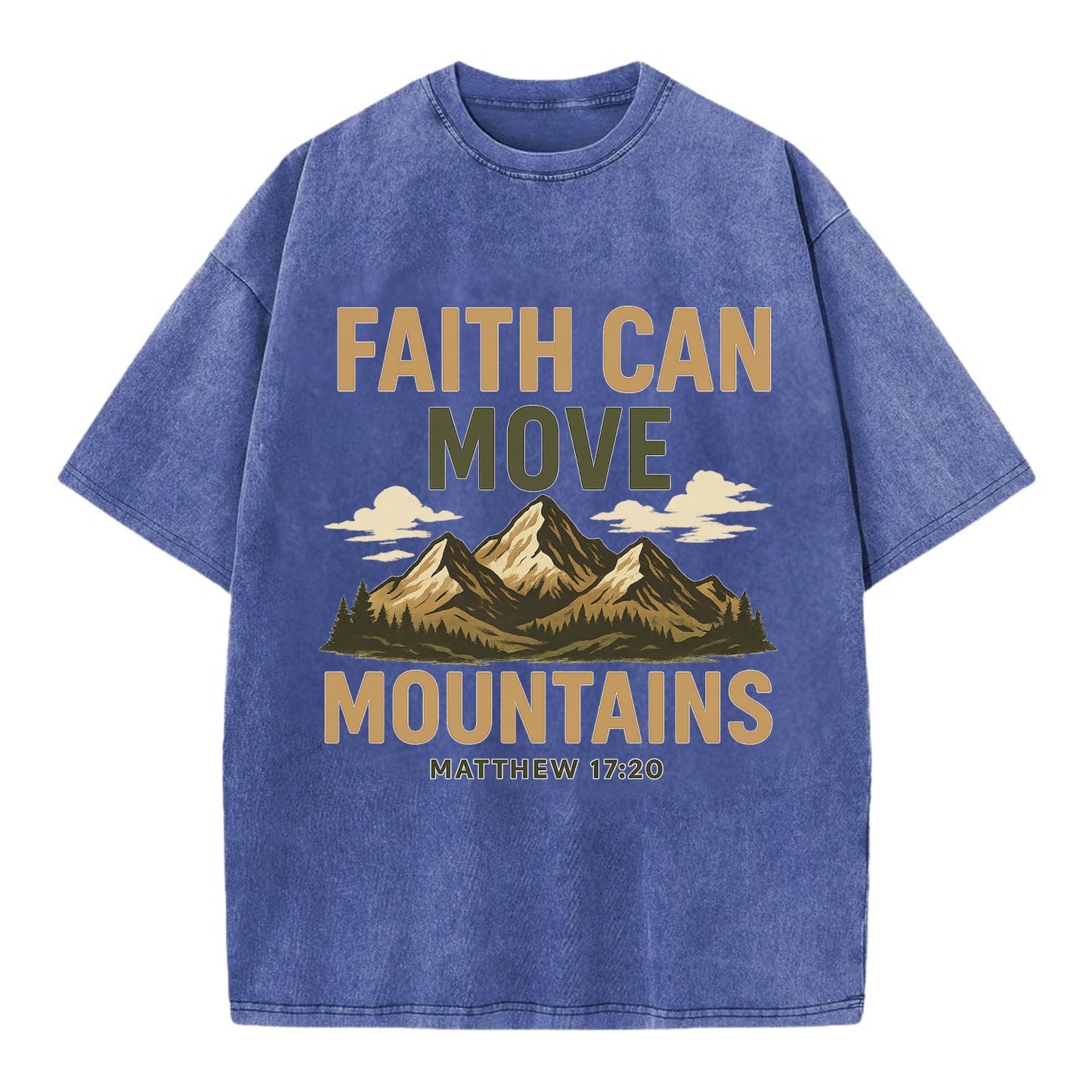 Matthew 17:20 Mountains - Vintage T-shirt - Blue