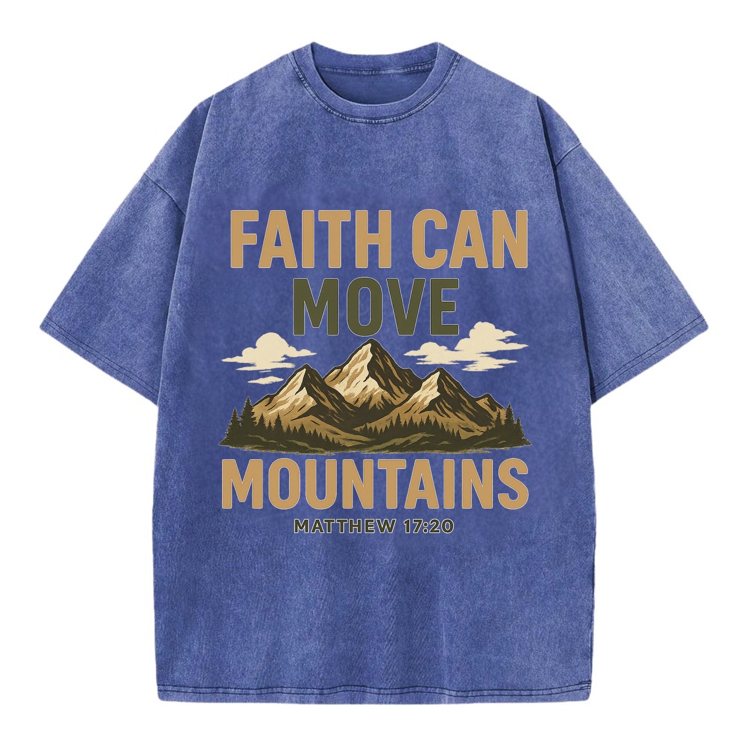Matthew 17:20 Mountains - Vintage T-shirt - Blue