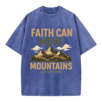 Matthew 17:20 Mountains - Vintage T-shirt - Blue