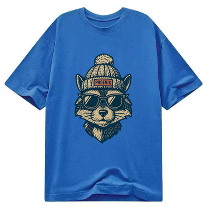 Arizona Ringtail wearing Phoenix beanie with pom pom and wayfarer sunglasses - Classic T-shirt - Blue
