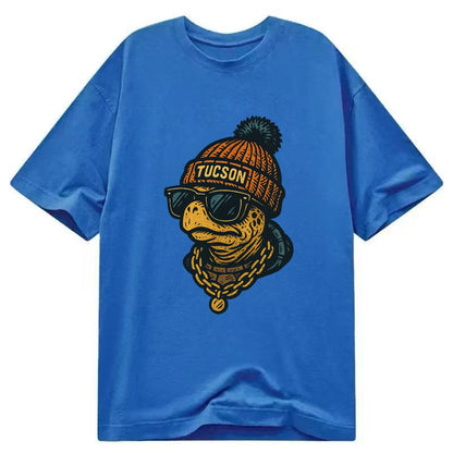 Tucson Desert Tortoise wearing Tucson beanie with pom pom and wayfarer sunglasses - Classic T-shirt - Blue