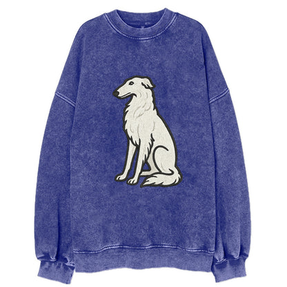 Borzoi - White embroidered sitting pose - Vintage Sweatshirt - Blue