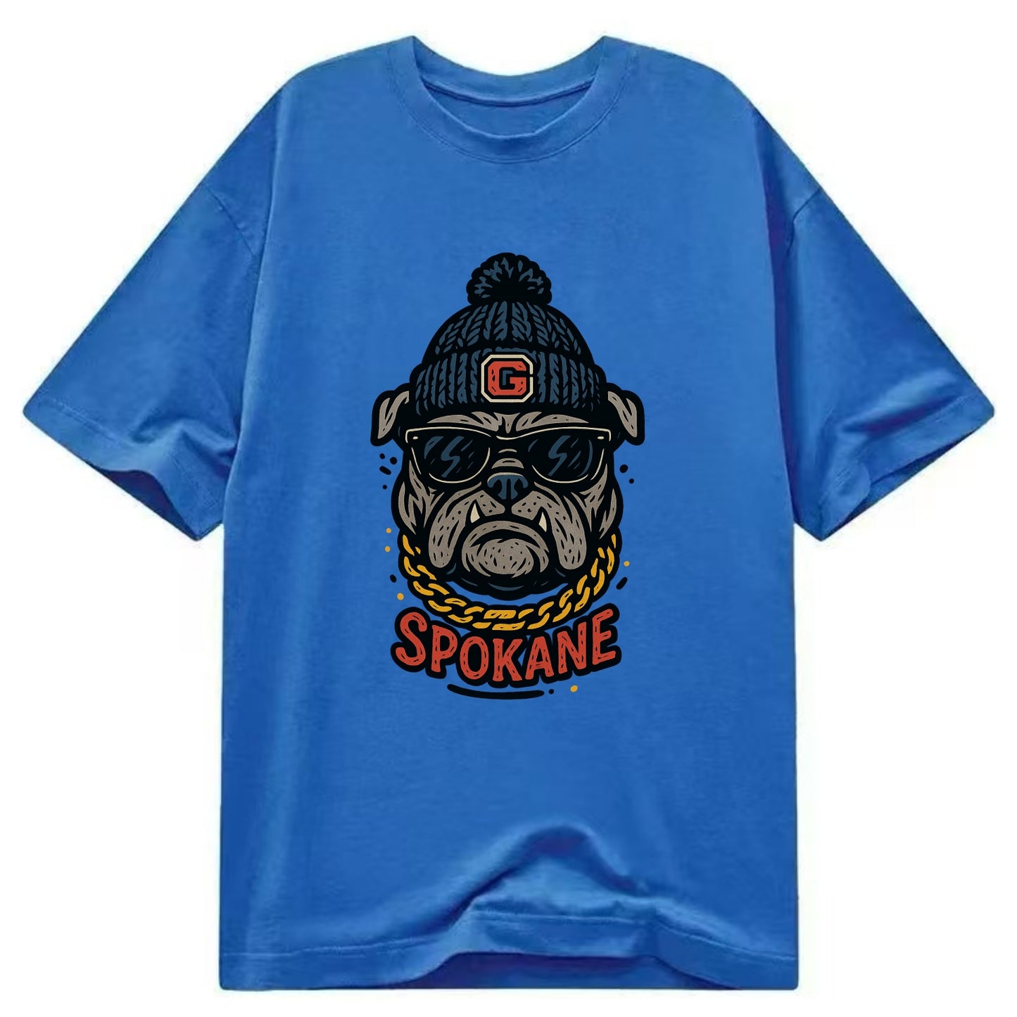 Spokane Bulldog wearing Gonzaga beanie with G patch - Classic T-shirt - Blue