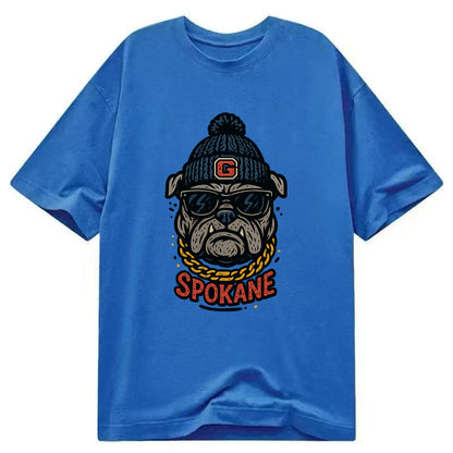 Spokane Bulldog wearing Gonzaga beanie with G patch - Classic T-shirt - Blue