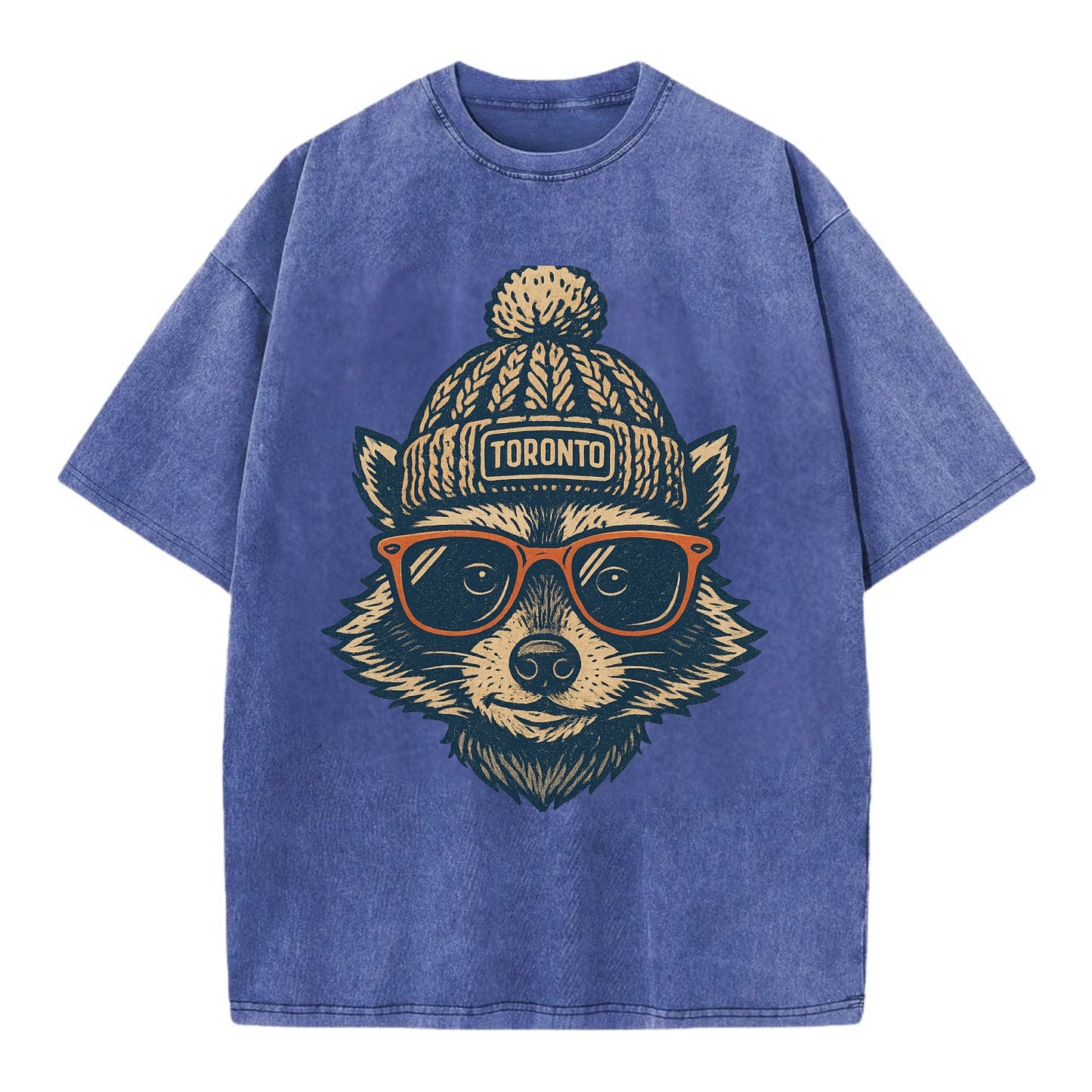 Toronto Raccoon wearing Toronto beanie w - Vintage T-shirt - Blue