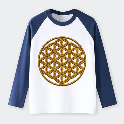 Flower of Life  - Raglan Long Sleeve T-Shirt - Blue