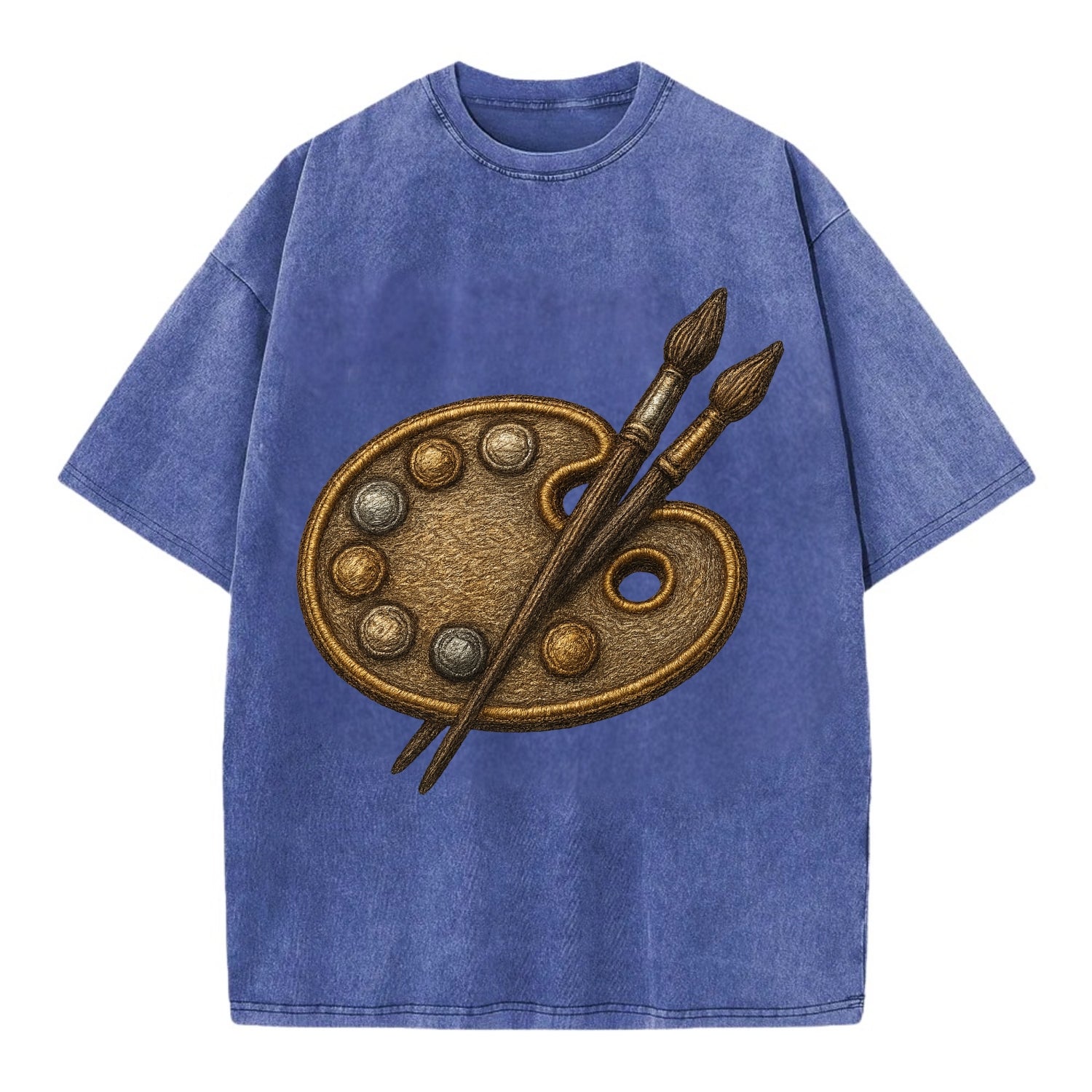 Artist palette with brushes - painter emblem - Vintage T-shirt - Blue