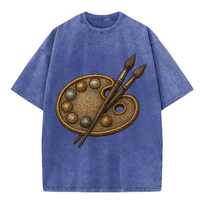 Artist palette with brushes - painter emblem - Vintage T-shirt - Blue