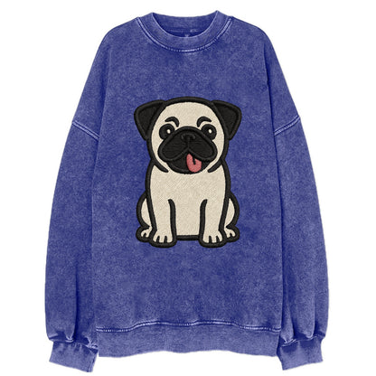 Pug - Tilted head with tongue out - Vint Vintage Sweatshirt - Blue