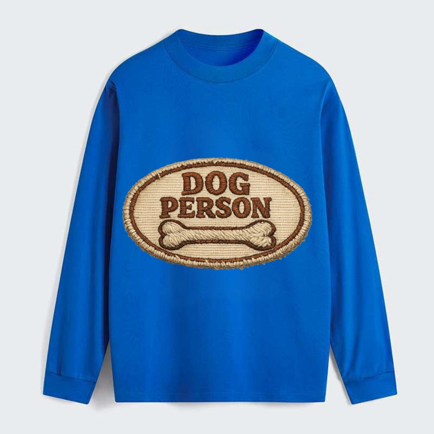 DOG PERSON - simple text with bone in brown , team dog - Classic Long Sleeve Shirt - Blue