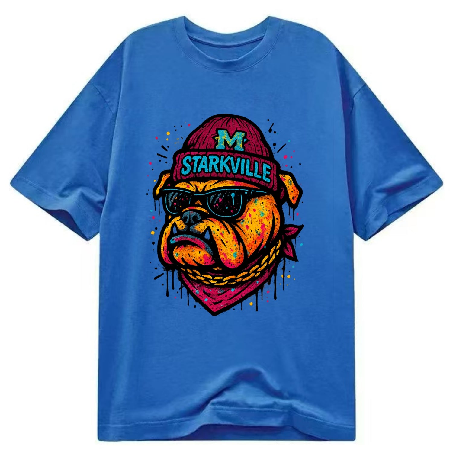 Starkville Bulldog wearing Mississippi State beanie with M patch - Classic T-shirt - Blue