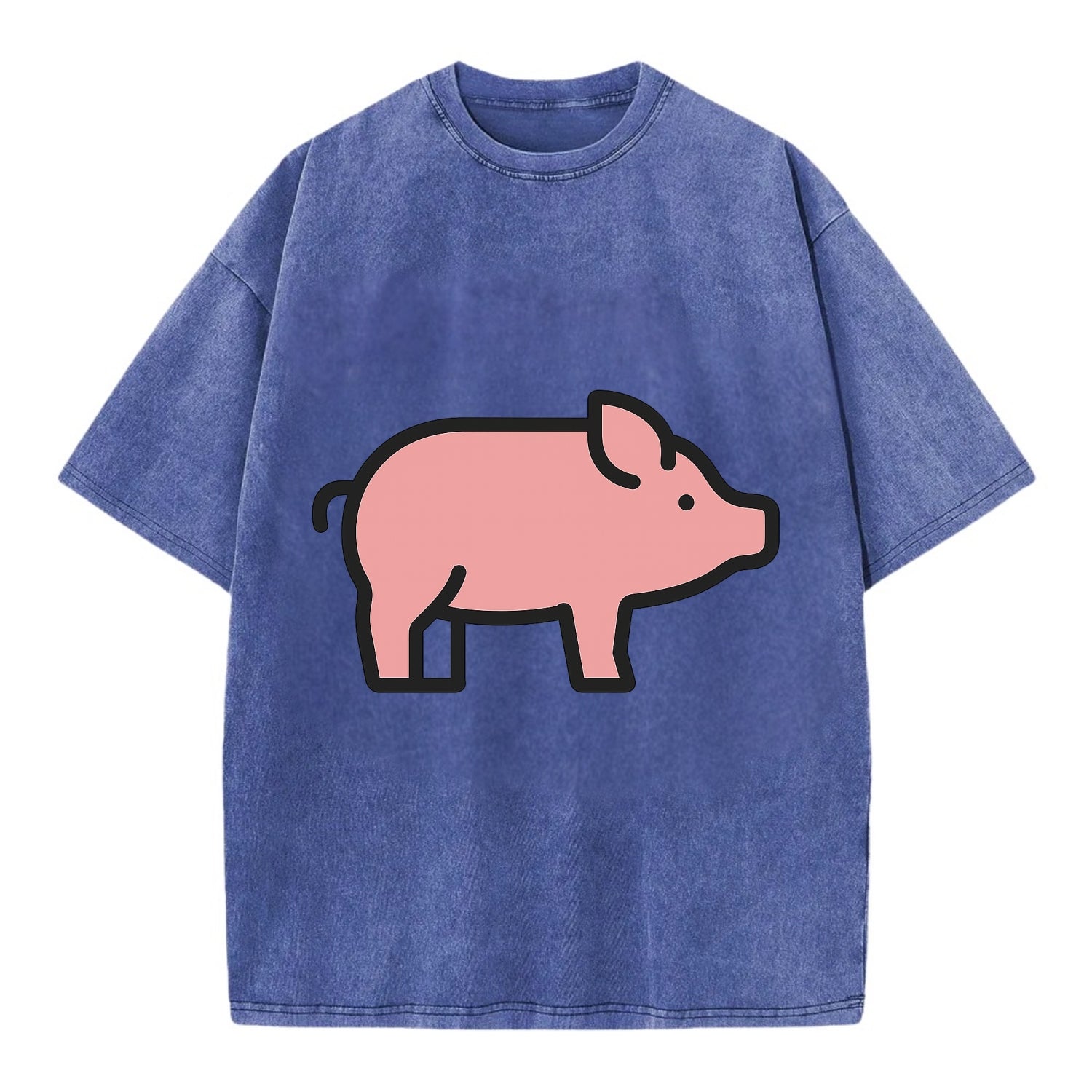 Pig - Pink farm pig flat side profile - Vintage T-shirt - Blue