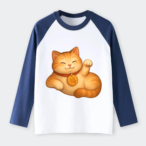 Maneki Neko Pose - Raglan Long Sleeve T-Shirt