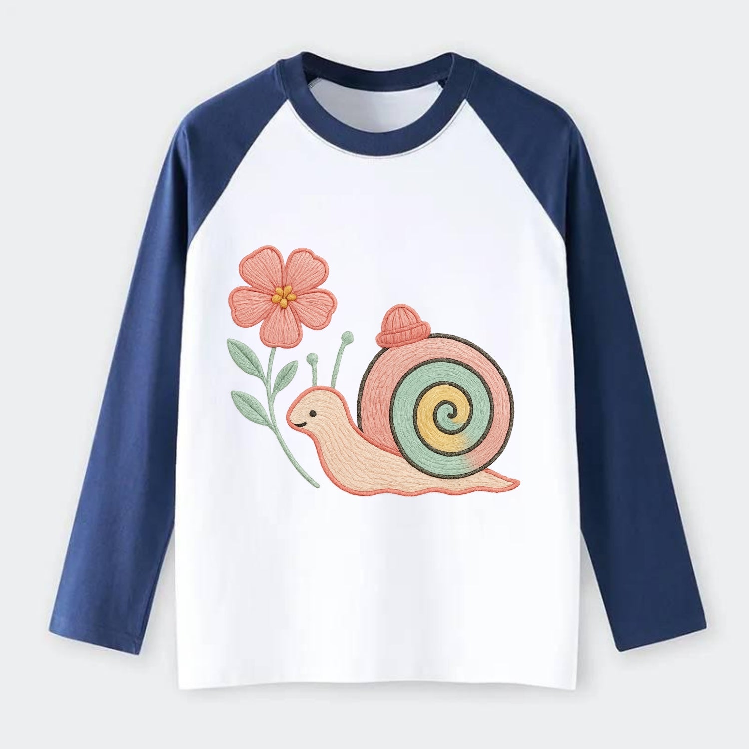 Coral Snail - Raglan Long Sleeve T-Shirt - Blue