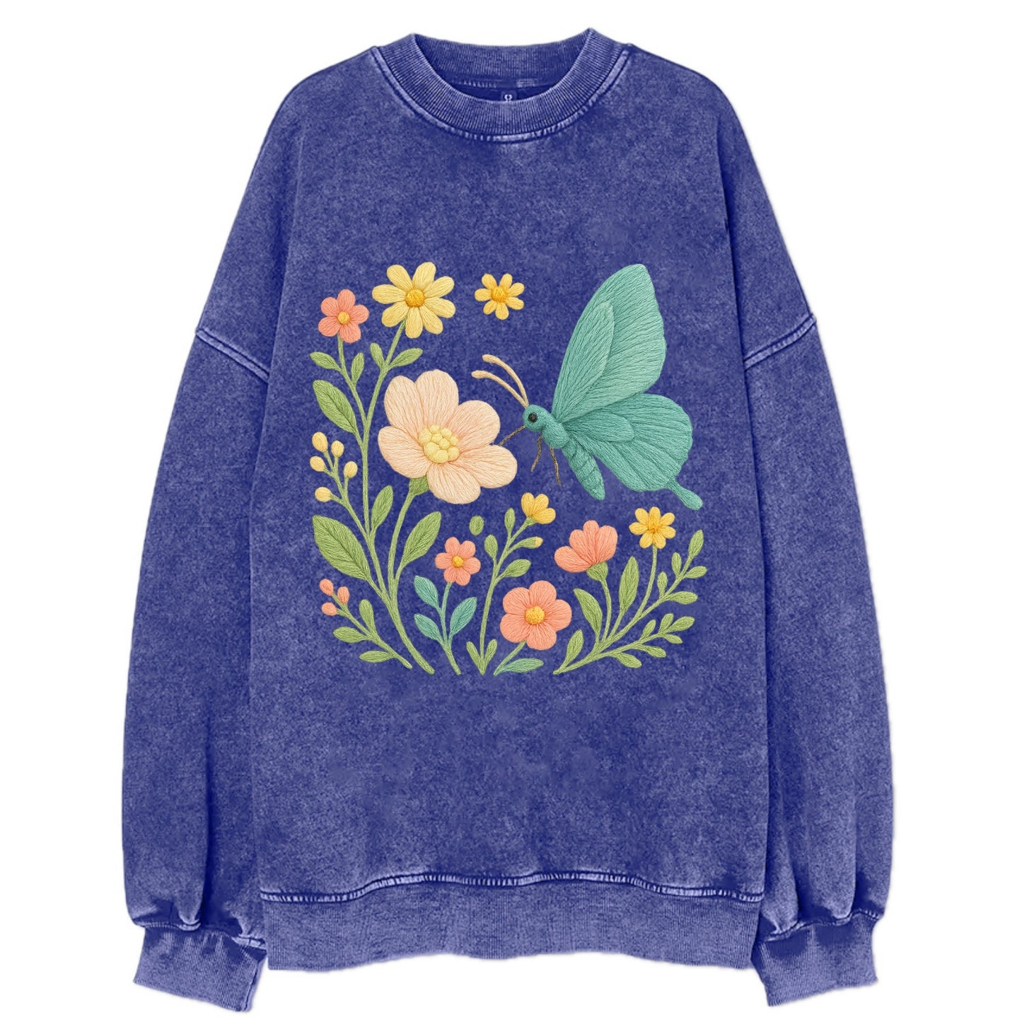 Mint Night Butterfly - Vintage Sweatshirt - Blue