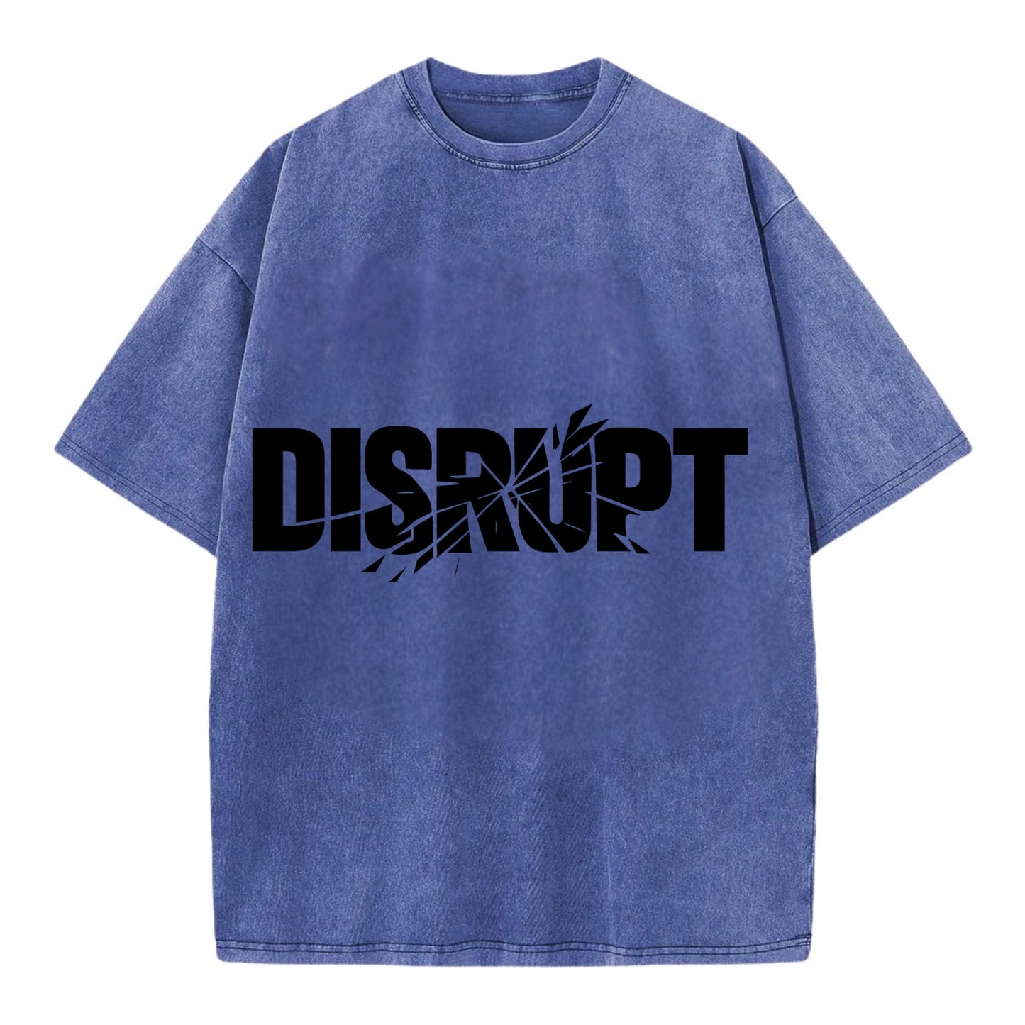 Bold typography design - "DISRUPT" - breaking patterns, changing game - Vintage T-shirt - Blue