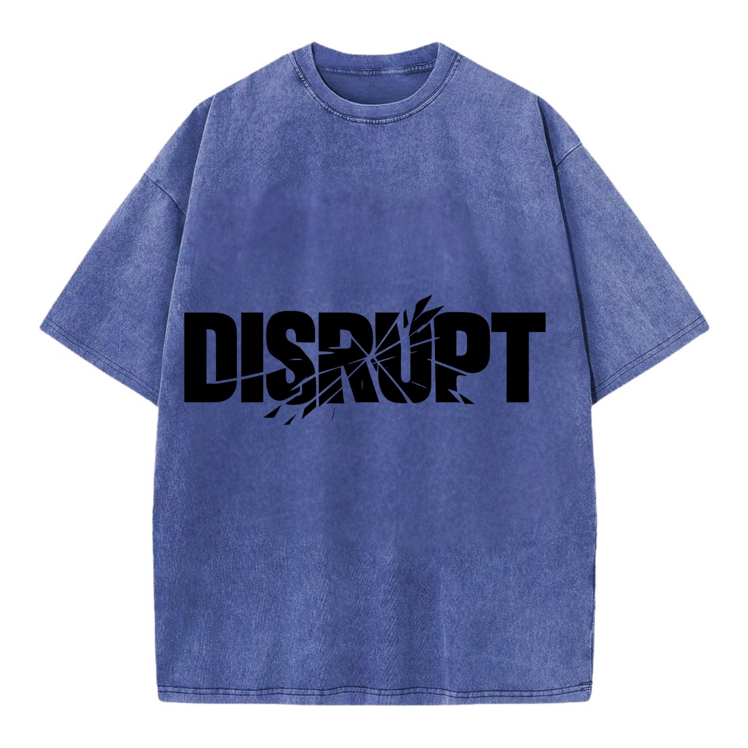 Bold typography design - "DISRUPT" - breaking patterns, changing game - Vintage T-shirt - Blue