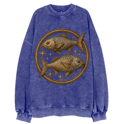 Pisces Fish  - Vintage Sweatshirt - Blue