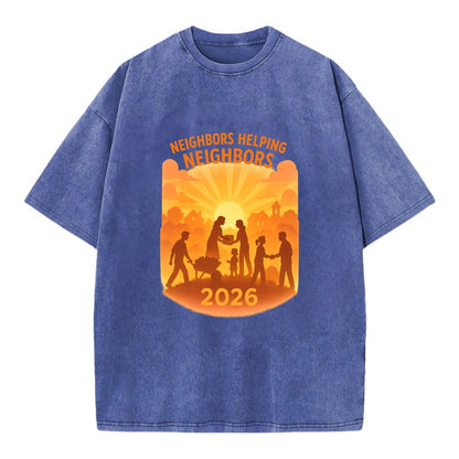 Local communities thriving with shared resources - "Neighbors Helping Neighbors" - Vintage T-shirt - Blue