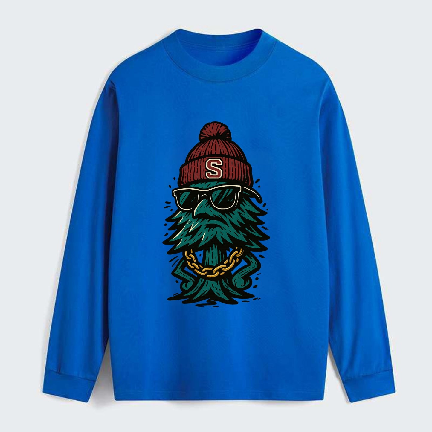 Palo Alto Tree wearing Stanford beanie with S patch - Classic Long Sleeve Shirt - Blue