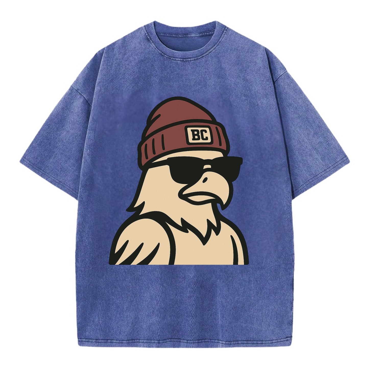 Chestnut Hill Eagle wearing Boston College beanie with BC patch - Vintage T-shirt - Blue