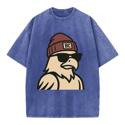 Chestnut Hill Eagle wearing Boston College beanie with BC patch - Vintage T-shirt - Blue