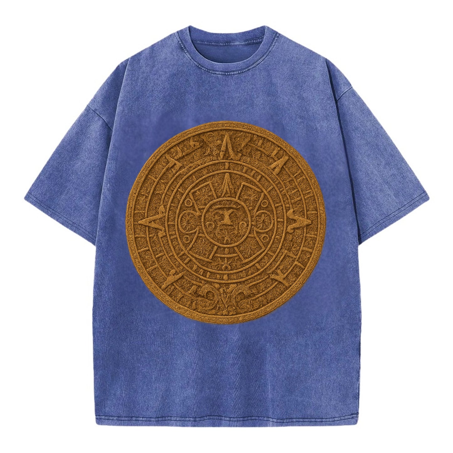 Aztec Calendar  - Vintage T-shirt - Blue