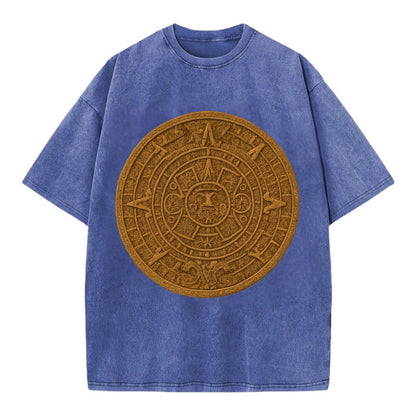 Aztec Calendar  - Vintage T-shirt - Blue