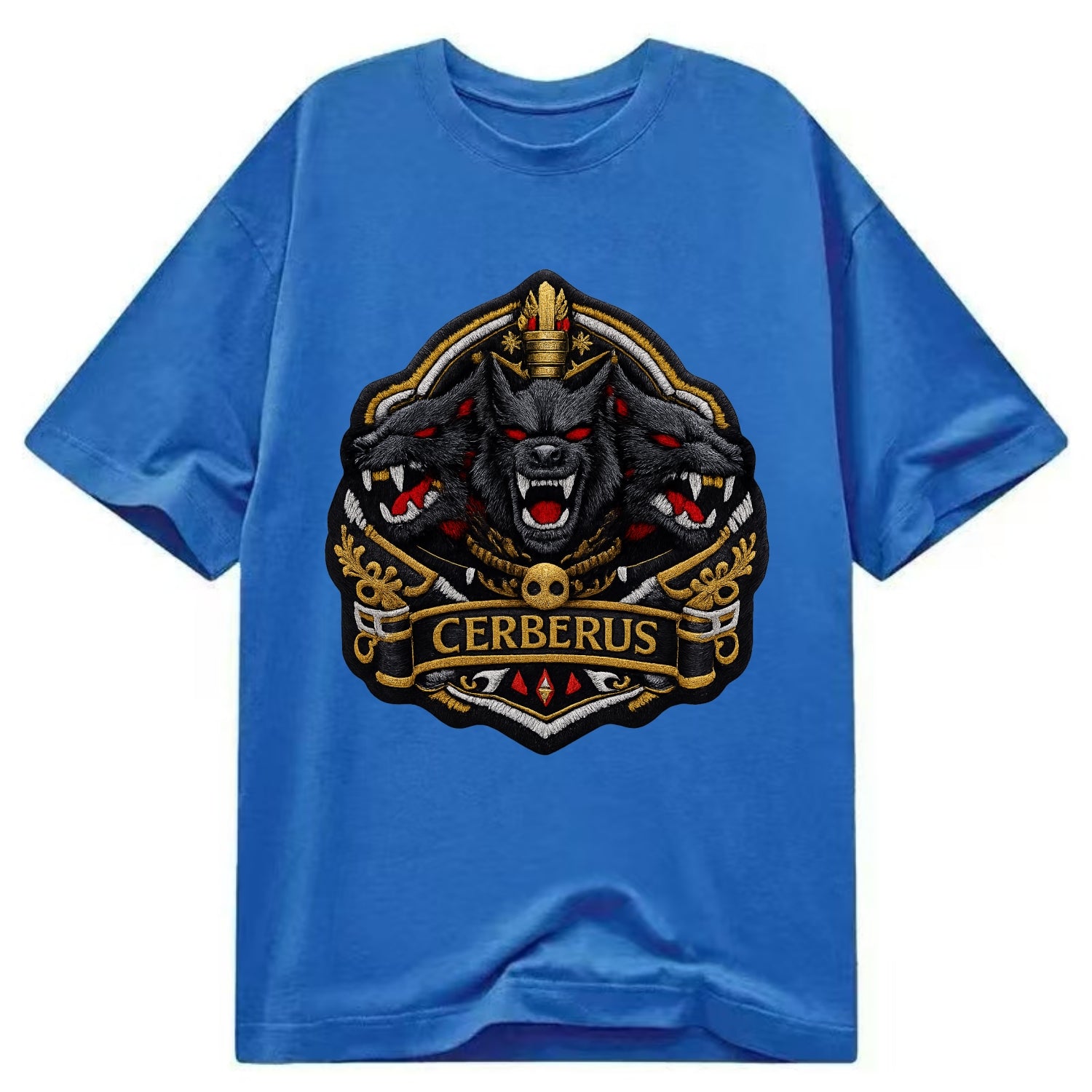 CERBERUS THREE HEADS - triple hound in black and red , underworld - Classic T-shirt - Blue