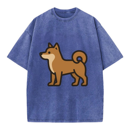 Shiba Inu - Red sesame flat side profile - Vintage T-shirt - Blue