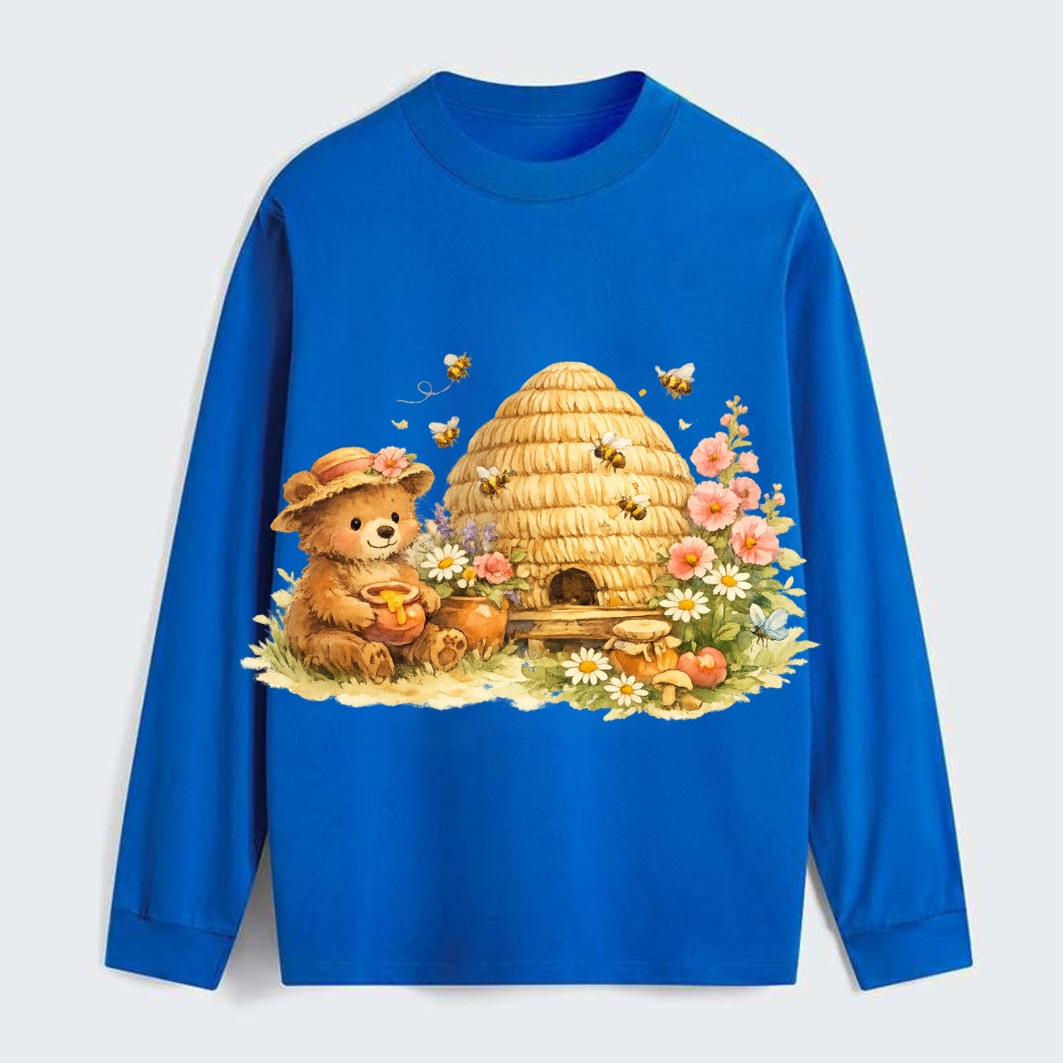 SKEP HIVE | Traditional straw beehive | Cottage garden setting | - Classic Long Sleeve Shirt - Blue
