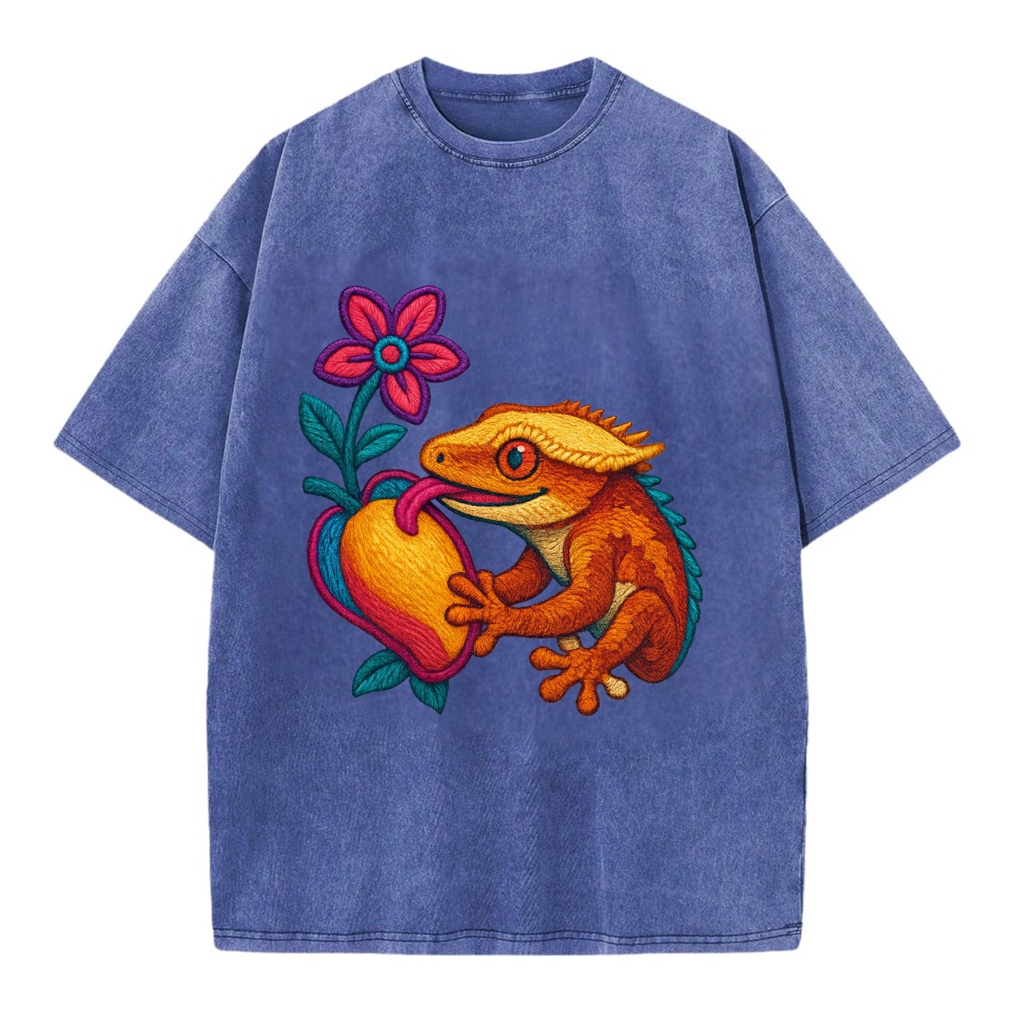 Crested Gecko - Vintage T-shirt - Blue