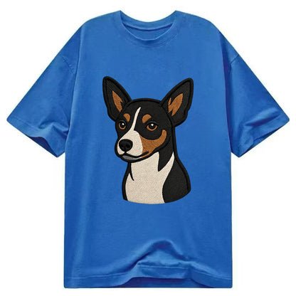 Rat Terrier - Tri-color embroidered pose - Classic T-shirt - Blue