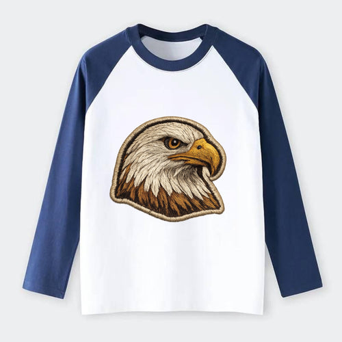 EAGLE HEAD PROFILE - majestic bald eagle in brown, white and gold , - Raglan Long Sleeve T-Shirt